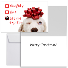 Load image into Gallery viewer, Funny Let Me Explain Naughty Dog Christmas Cards - White Labrador Retriever - Set of 20