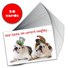 Load image into Gallery viewer, Christmas Cards with Two Bulldogs - We weren't naughty...That was fake news! - Set of 20