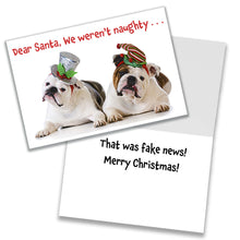 Load image into Gallery viewer, Christmas Cards with Two Bulldogs - We weren't naughty...That was fake news! - Set of 20