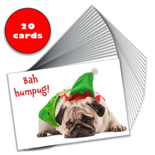 Load image into Gallery viewer, Set of 20 'Bah Humpug!' Christmas cards, perfect for sending holiday cheer to dog lovers and friends.