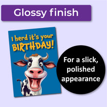 Load image into Gallery viewer, I Herd It&#39;s Your Birthday! Cow Birthday Card - Great for Vegetarians
