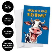 Load image into Gallery viewer, Display of the card features, including size (5&quot;x7&quot;), glossy front, smooth writable inside, and envelope.
