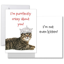 Load image into Gallery viewer, Front and inside of cat pun card with a white envelope
