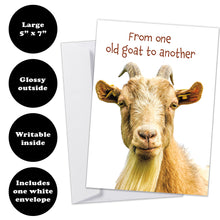 Load image into Gallery viewer, Birthday card front displaying its 5&quot;x7&quot; size, glossy exterior, smooth writable interior, and one white envelope.
